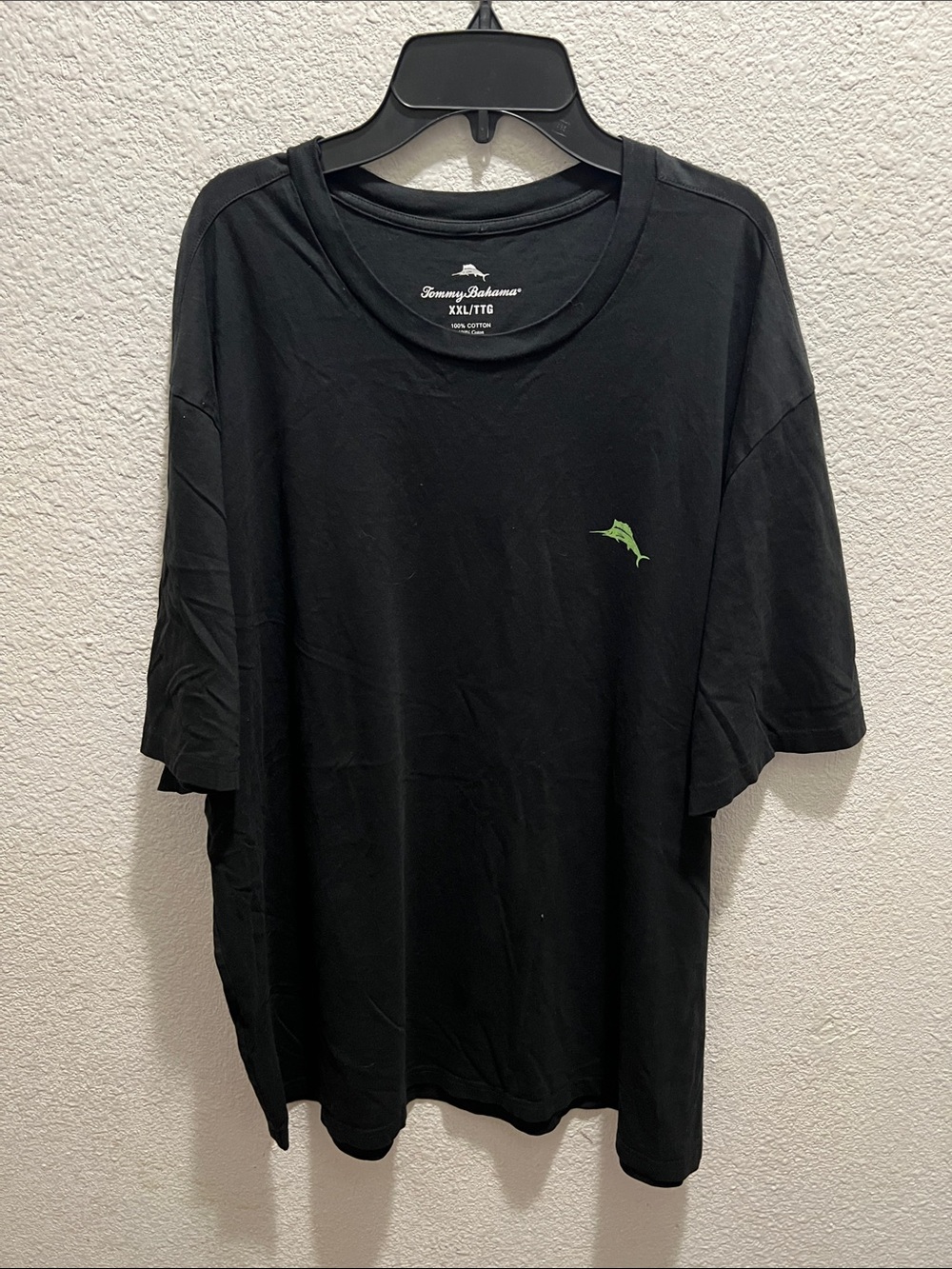 Tommy Bahama Black Short Sleeve Tee with Lime Marlin Logo
